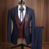 Floral Formal Suits for Men 3 Pieces Shawl Lapel Wedding Groom Tuxedo Italian Style Suit Jacket with Vest Pants Fashion 2024